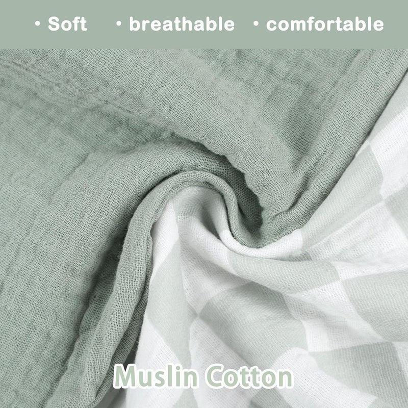 DILIMI Muslin Nursing Pillow Cover 2 Pack, Removable Nursing Cover for Breastfeeding Pillows, Ultra Soft Comfortable Slipcover for Baby Girl and Boy, Green and Checkered - Image 2